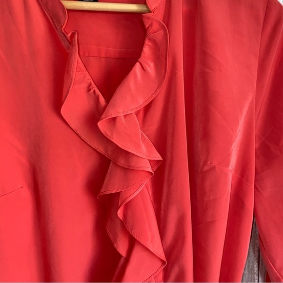 Lane Bryant Peachy Pink Tie Waist Ruffle Hidden Button Down Silky Blouse - Picture 8 of 8